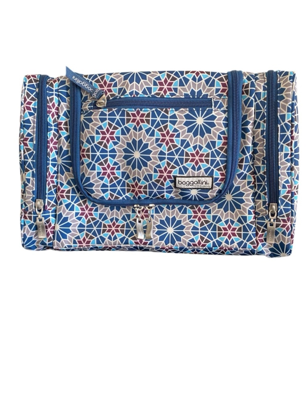 Baggallini Blue Moroccan Tile Print Hanging Travel Toiletry Kit Organizer